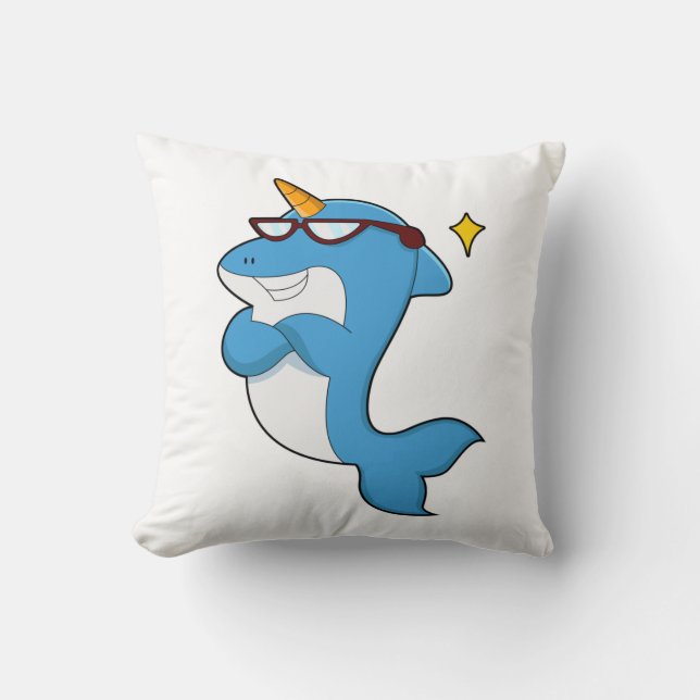 Dolphin as Unicorn with Glasses.PNG Cushion (Front)