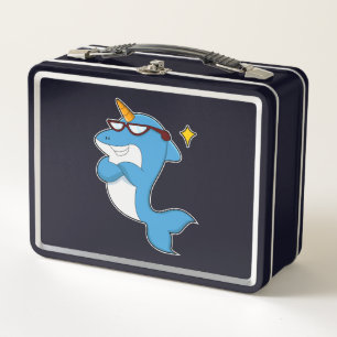 Dolphin as Unicorn with Glasses.PNG Metal Lunch Box