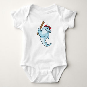 Dolphin at Baseball as Batsman Baby Bodysuit