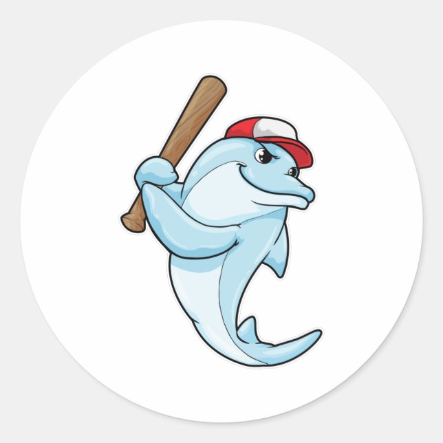Dolphin at Baseball as Batsman Classic Round Sticker (Front)