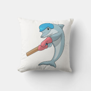 Dolphin at Cricket with Cricket bat Cushion