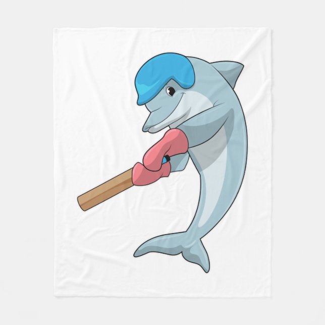 Dolphin at Cricket with Cricket bat Fleece Blanket (Front)