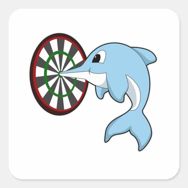 Dolphin at Darts with Dartboard Square Sticker (Front)