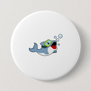 Dolphin at Diving with Water bubbles.PNG 7.5 Cm Round Badge