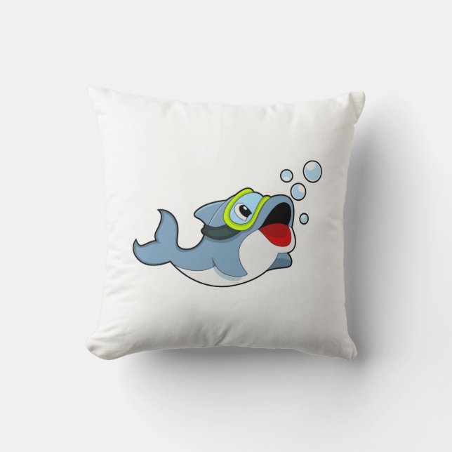 Dolphin at Diving with Water bubbles.PNG Cushion (Front)