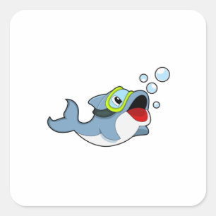 Dolphin at Diving with Water bubbles.PNG Square Sticker