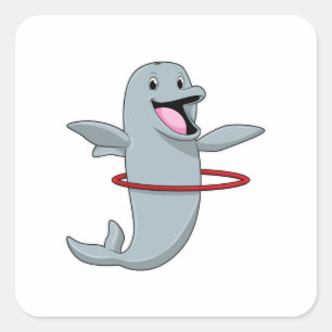 Dolphin at Endurance training with Fitness tires.p Square Sticker