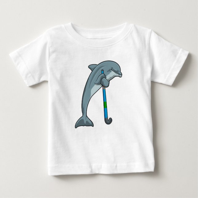 Dolphin at Hockey with Hockey stick Baby T-Shirt (Front)