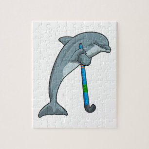 Dolphin at Hockey with Hockey stick Jigsaw Puzzle