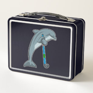 Dolphin at Hockey with Hockey stick Metal Lunch Box
