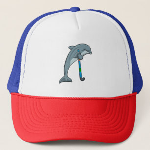 Dolphin at Hockey with Hockey stick Trucker Hat