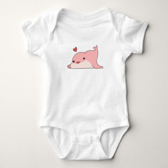 Dolphin at Love with Heart Baby Bodysuit (Front)