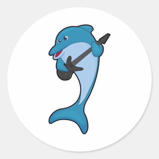 Dolphin at Music with Guitar Classic Round Sticker (Front)