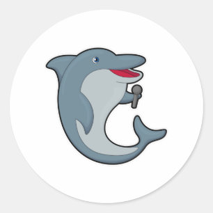 Dolphin at Singing with Microphone Classic Round Sticker