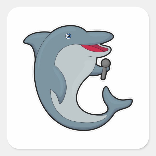 Dolphin at Singing with Microphone Square Sticker (Front)