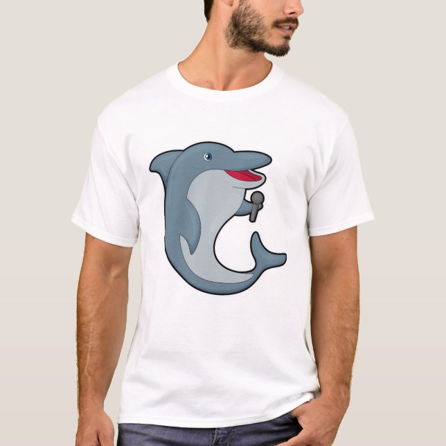 Dolphin at Singing with Microphone T-Shirt (Front)
