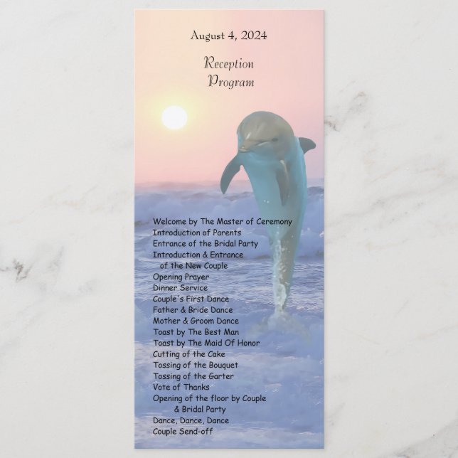 Dolphin at sunrise beach wedding program (Front)