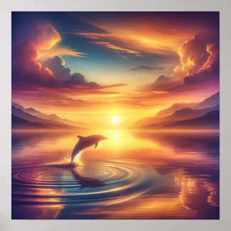 Dolphin at Sunset - Vibrant Ocean Art Print