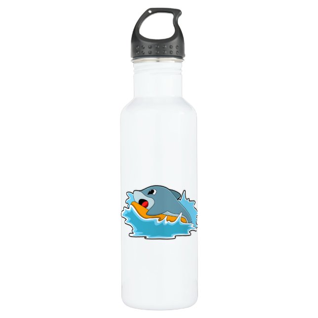 Dolphin at Surfing with Surfboard 710 Ml Water Bottle (Front)