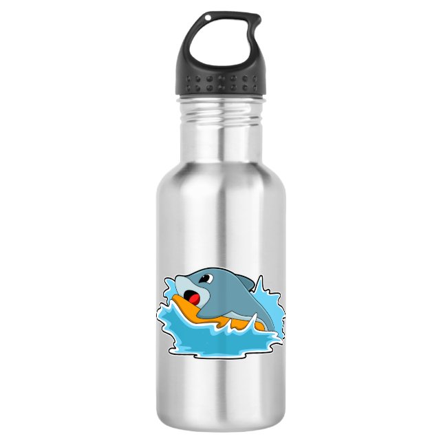 Dolphin at Surfing with Surfboard 710 Ml Water Bottle (Front)
