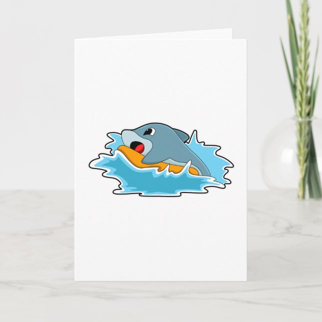 Dolphin at Surfing with Surfboard Card (Front)