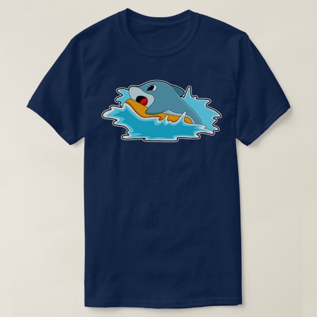 Dolphin at Surfing with Surfboard T-Shirt (Design Front)