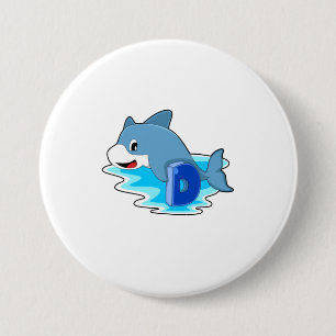 Dolphin at Swimming with Letter 7.5 Cm Round Badge