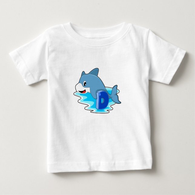 Dolphin at Swimming with Letter Baby T-Shirt (Front)
