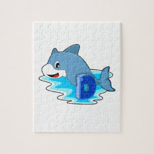 Dolphin at Swimming with Letter Jigsaw Puzzle