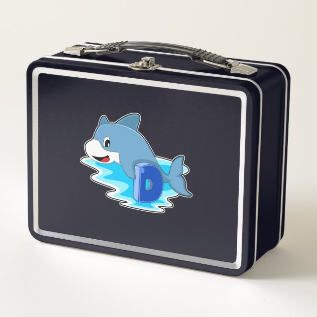 Dolphin at Swimming with Letter Metal Lunch Box (Front)