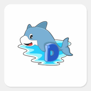 Dolphin at Swimming with Letter Square Sticker