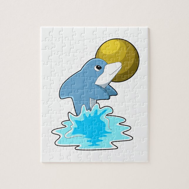 Dolphin at Swimming with Moon Jigsaw Puzzle (Vertical)