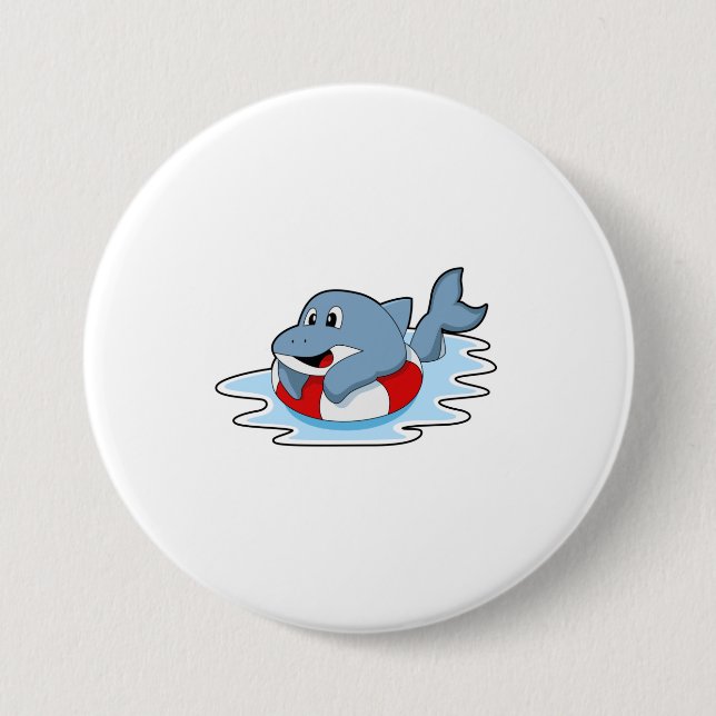 Dolphin at Swimming with Swim ring.PNG 7.5 Cm Round Badge (Front)