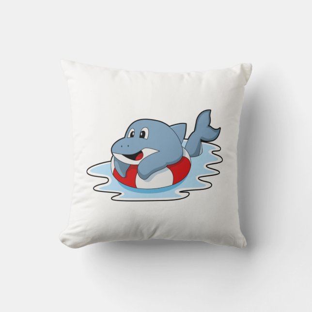 Dolphin at Swimming with Swim ring.PNG Cushion (Front)