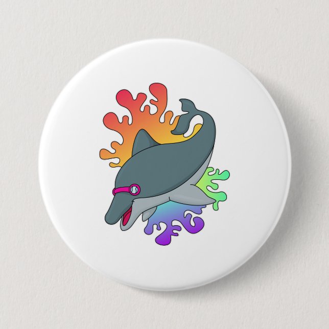 Dolphin at Swimming with Swimming goggles 7.5 Cm Round Badge (Front)