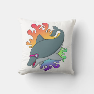 Dolphin at Swimming with Swimming goggles Cushion