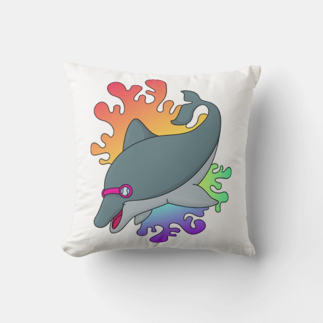 Dolphin at Swimming with Swimming goggles Cushion (Front)