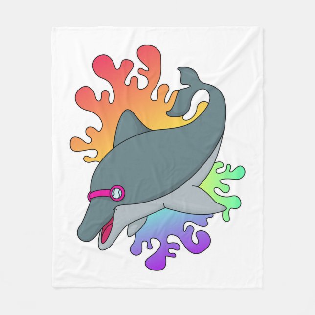 Dolphin at Swimming with Swimming goggles Fleece Blanket (Front)