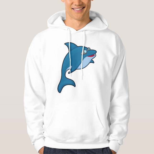 Dolphin at Swimming with Swimming goggles Hoodie (Front)