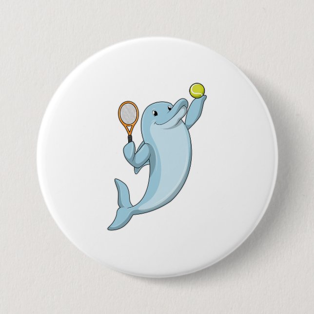 Dolphin at Tennis with Tennis racket 7.5 Cm Round Badge (Front)