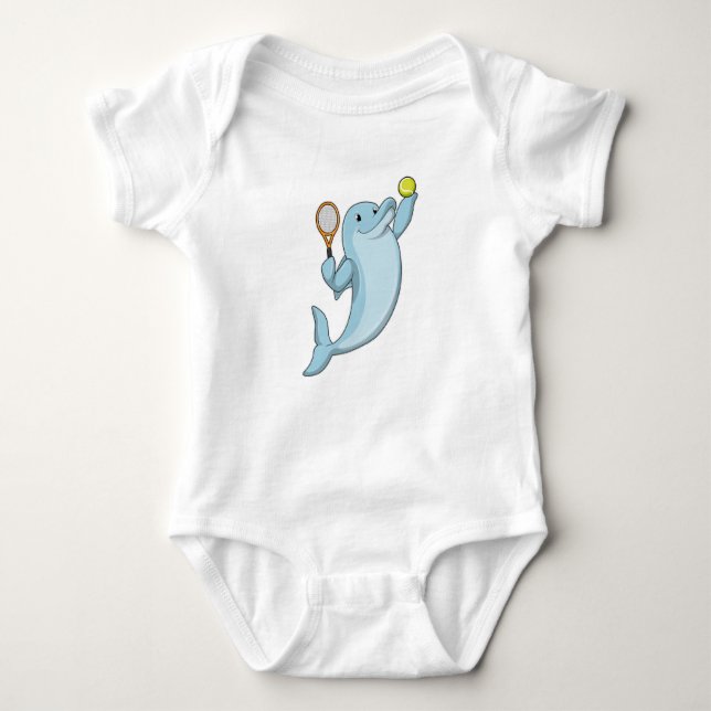 Dolphin at Tennis with Tennis racket Baby Bodysuit (Front)