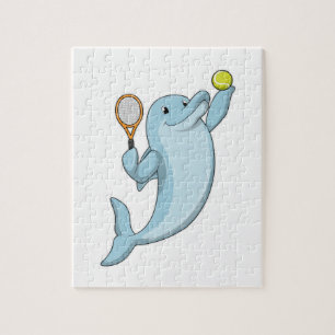 Dolphin at Tennis with Tennis racket Jigsaw Puzzle
