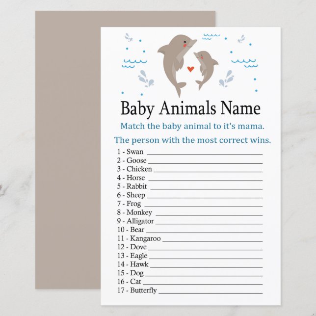 Dolphin Baby Animals Name Game (Front/Back)