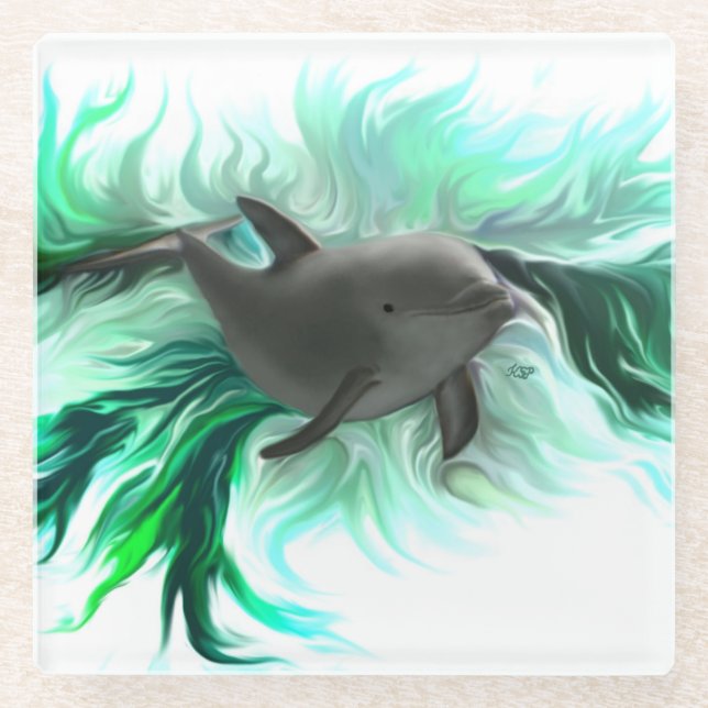 Dolphin Baby Glass Coaster (Front)