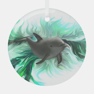 Dolphin Baby Glass Tree Decoration