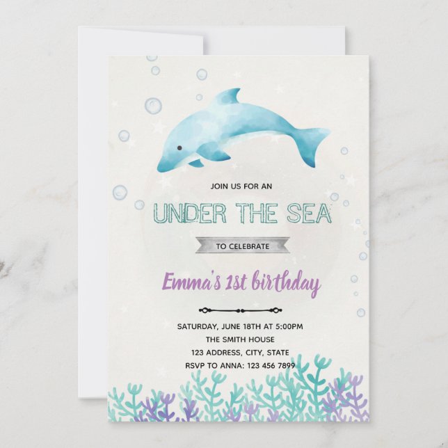 Dolphin baby shower girl invitation (Front)