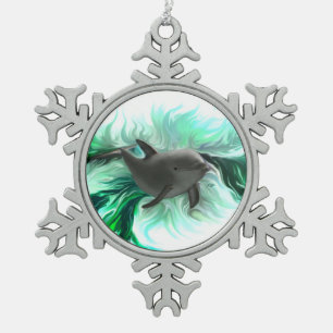 Dolphin Baby Snowflake Pewter Christmas Ornament