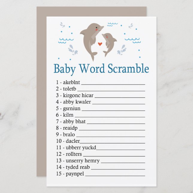 Dolphin Baby word scramble game (Front/Back)