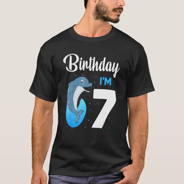Dolphin Birthday 7 Year Old Kids Boys Girls Dolphi T-Shirt (Front)