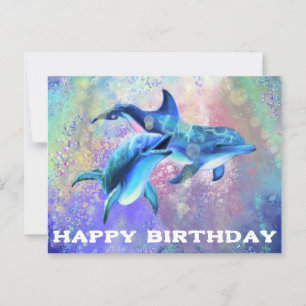 Dolphin Birthday Card with Happy Family Dolphins